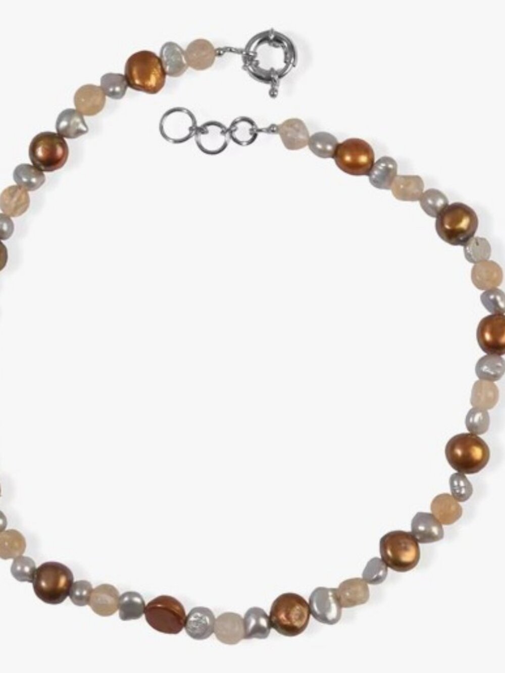 Bronze and Grey Pearl , Gold Quartz Necklace